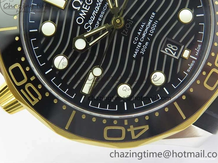 0502 Seasonal 2018 Seamaster Diver 300M SS YG VSF 1:1 Best Edition YG Bezel Black Dial on Black Rubber Strap A 7934